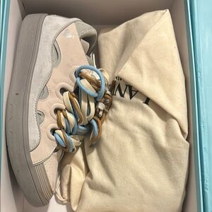 Beige and Blue Lanvin curb Sneakers